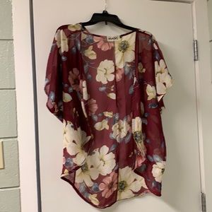 Floral dark pink maroon sheer cardigan